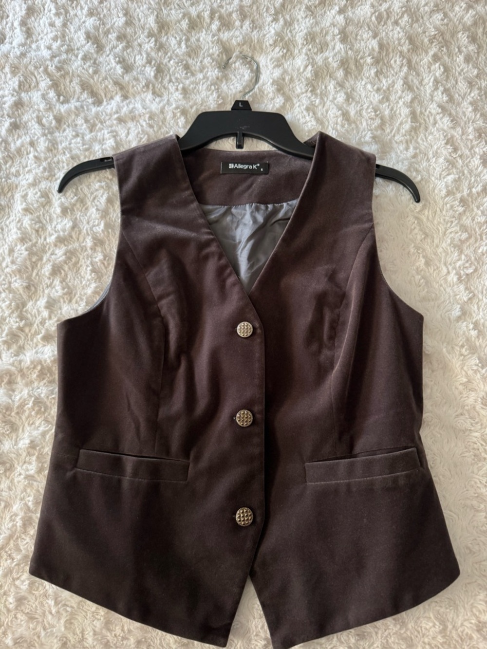 Allegra K Dark Brown Sleeveless Vest with Gold Buttons